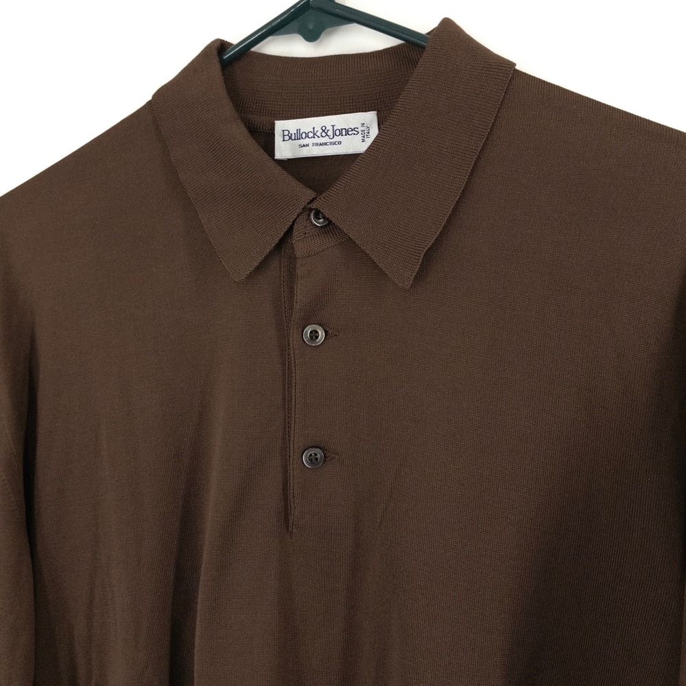 Bullock & Jones 100% Silk Knit Polo Sweater Mens XL (56) Brown Made in Italy